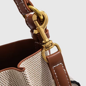 Bolsa Feminina de Ombro e Transversal em Lona Bege com Couro Marrom - Brenda