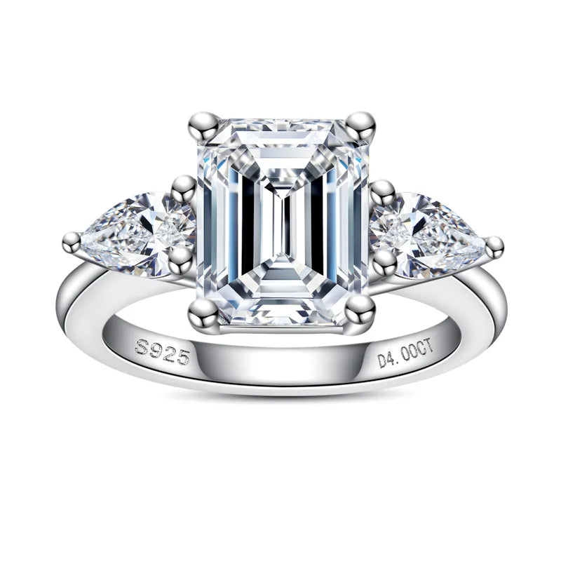 Anel Esmera Moissanite - Ouro Branco 18k