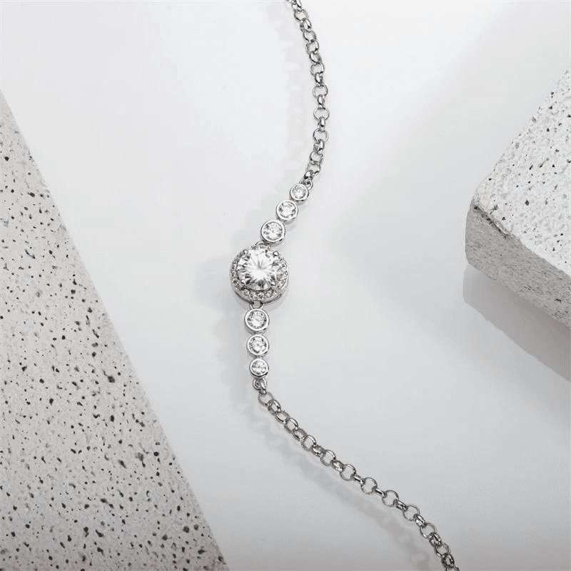 Pulseira de Moissanite 1 quilate Prata 925 Design Elegante com Pedra Central Brilhante