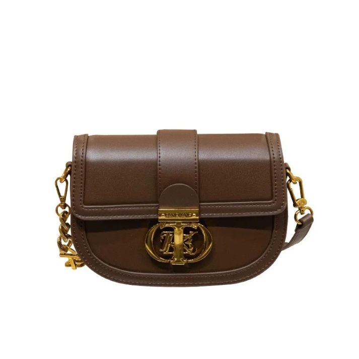Bolsa Transversal de Couro com Alça de Corrente Dourada e Fecho Metálico Luxo - Lidu
