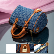 Bolsa Baú Feminina Jeans Azul com Detalhes em Couro - Júlia