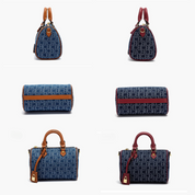 Bolsa Baú Feminina Jeans Azul com Detalhes em Couro - Júlia