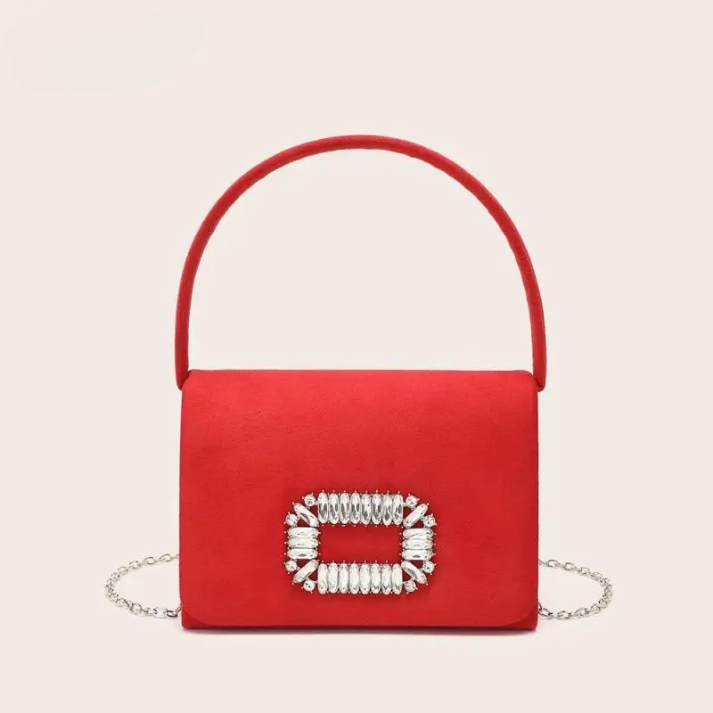 Bolsa Feminina de Festa com Fivela de Cristais e Corrente Prata Sofisticada - Manu