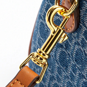 Bolsa Baú Feminina Jeans Azul com Detalhes em Couro - Júlia