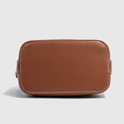 Bolsa Feminina de Ombro e Transversal em Lona Bege com Couro Marrom - Brenda