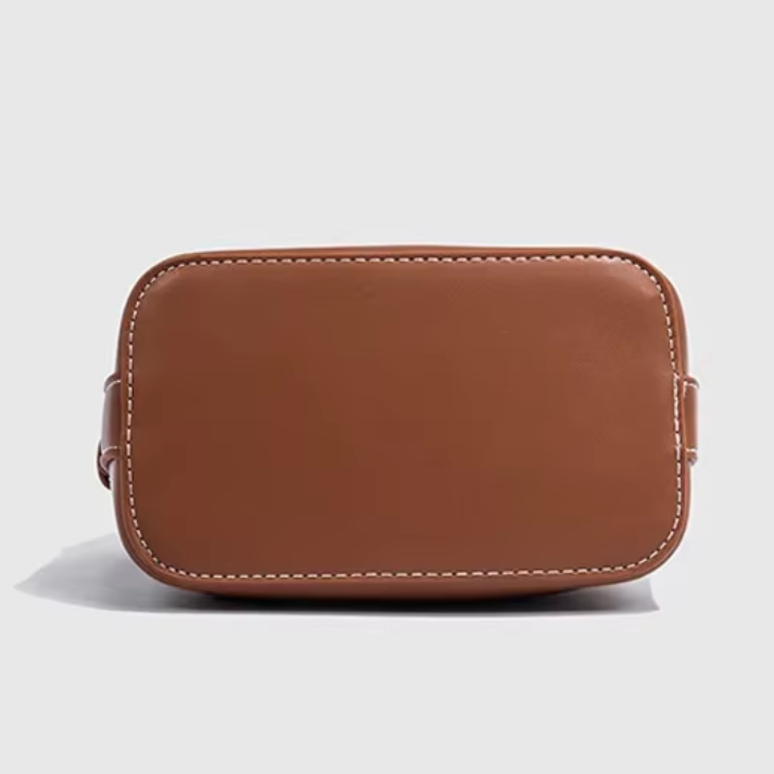 Bolsa Feminina de Ombro e Transversal em Lona Bege com Couro Marrom - Brenda