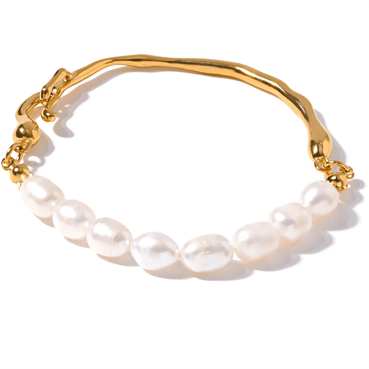 Pulseira Feminina Pérolas Naturais com Dourado – Elegância com Design Moderno