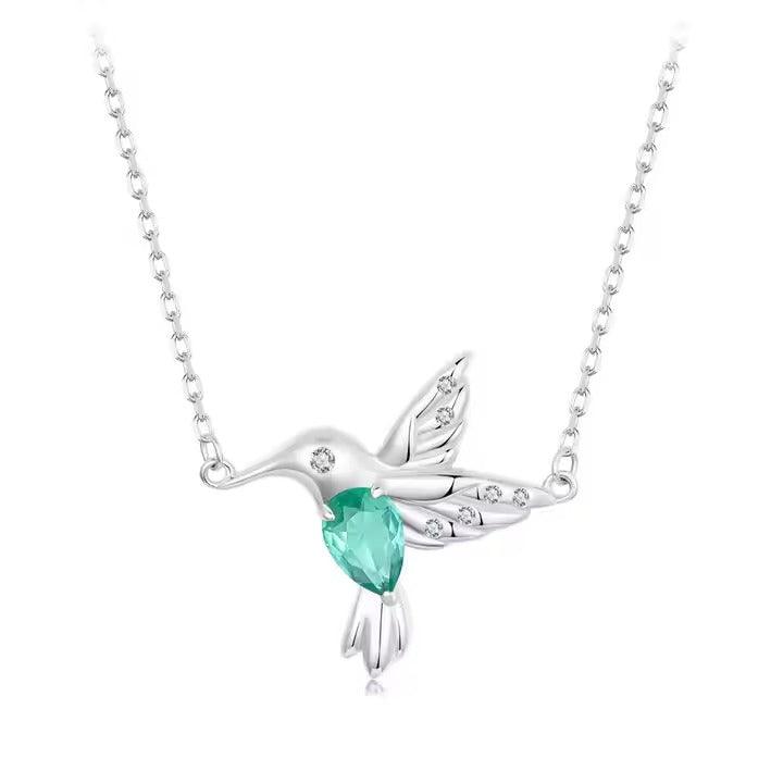 Colar Beija-Flor Brilhante Verde Prata 925