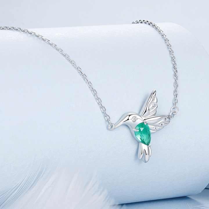 Colar Beija-Flor Brilhante Verde Prata 925