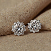 Brinco Flor de Cristal com Moissanites – Prata 925