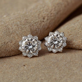 Brinco Flor de Cristal com Moissanites – Prata 925