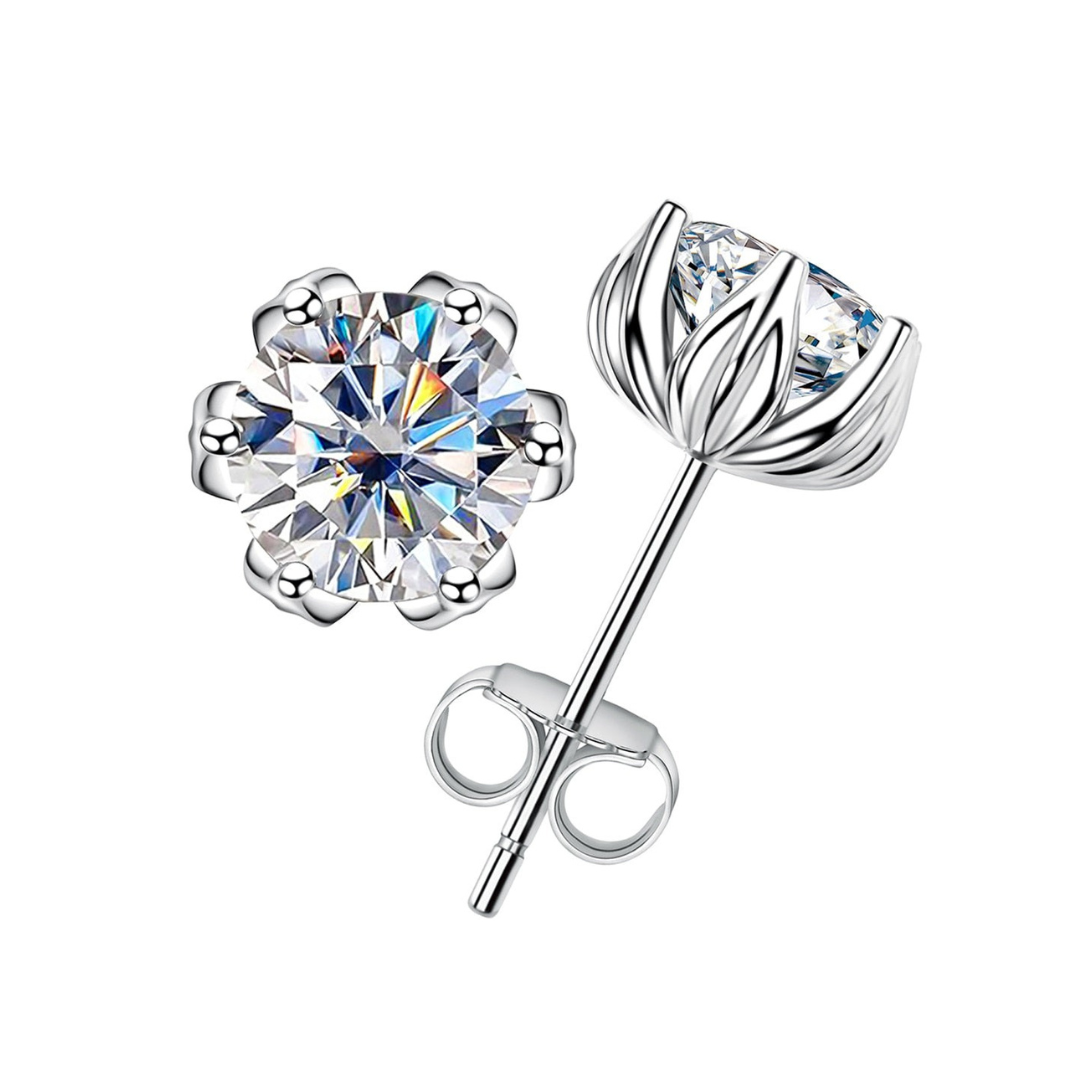 Brinco Flor de Lótus com Moissanite – Prata 925