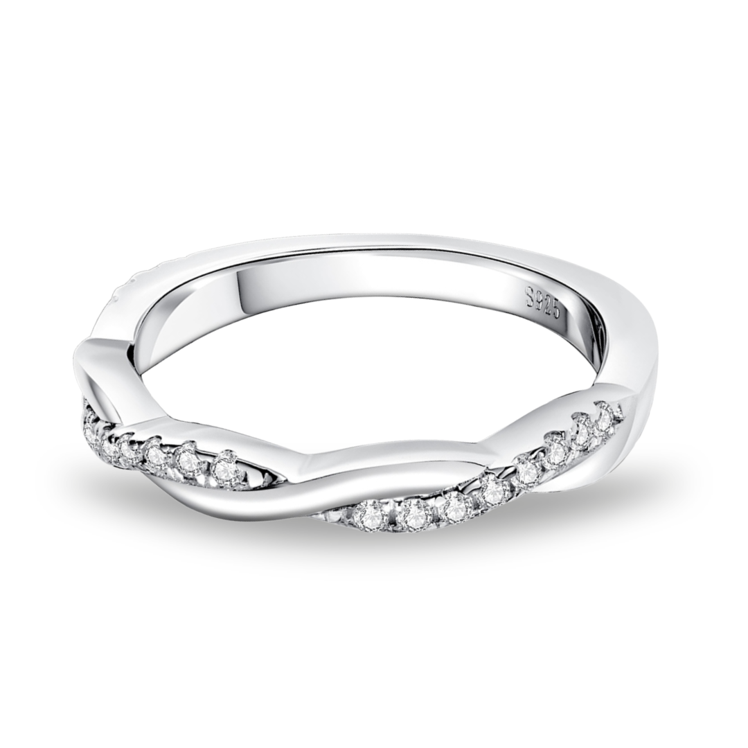 Aliança Aurora Cruzada com Moissanite – Ouro Branco 18k