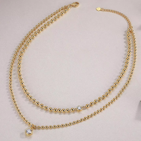 Colar Duplo com Bolinhas e Moissanite – Ouro 18k
