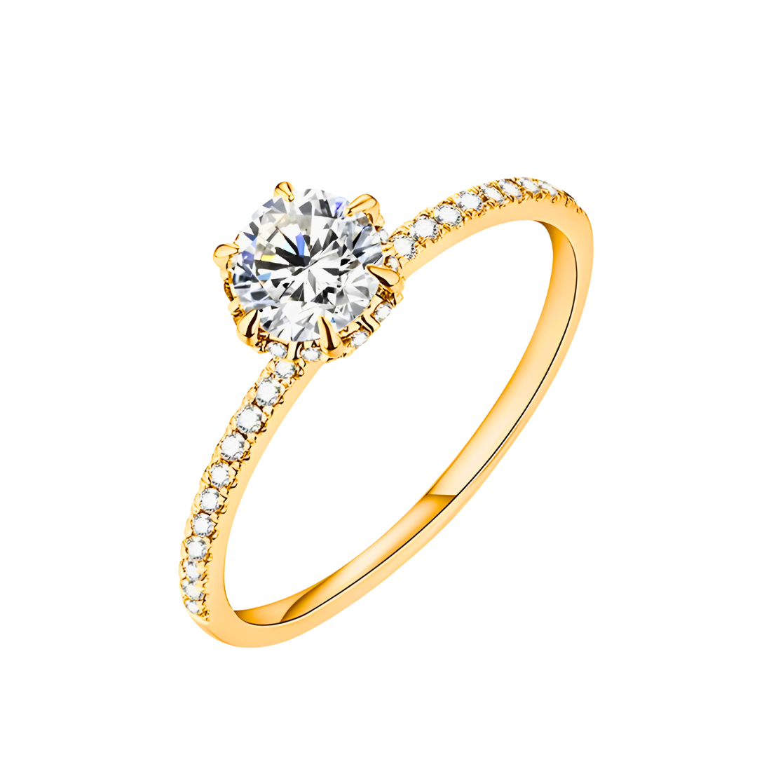 Anel Solitário Dama Cravejado com Moissanite – Ouro 18K
