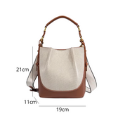 Bolsa Feminina de Ombro e Transversal em Lona Bege com Couro Marrom - Brenda