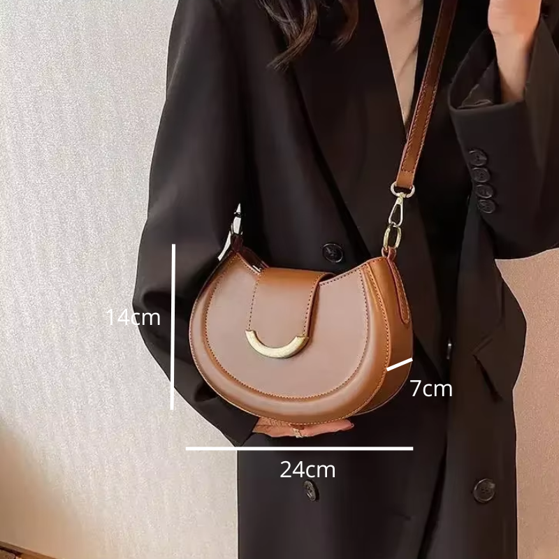 Bolsa Transversal Feminina Estilo Meia-Lua Com Alça Longa e Fecho Dourado - Lorena