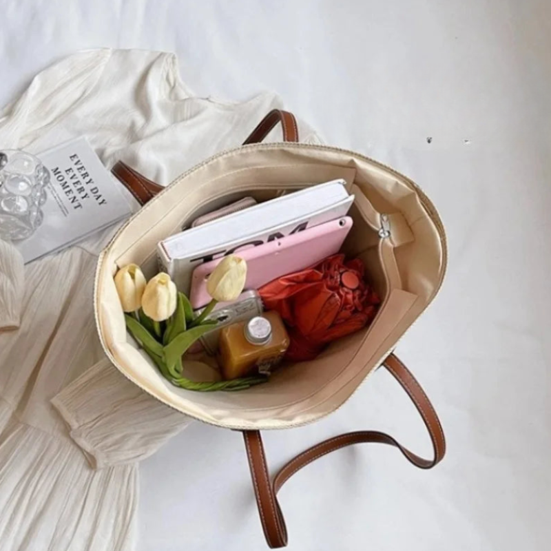 Bolsa de Palha Feminina de Verão com Grande Capacidade