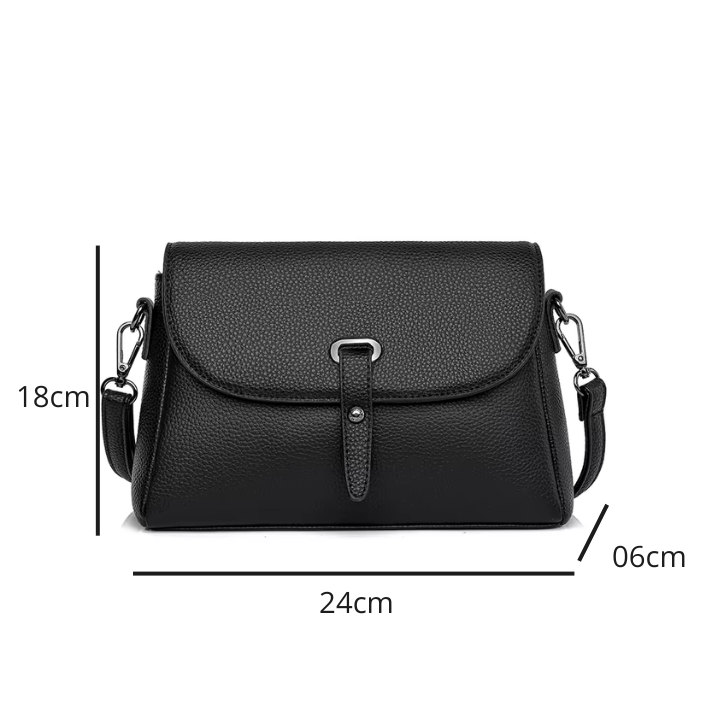 Bolsa Transversal Preta Feminina Com Fechamento de Aba e Fivela – Ideal Para Uso Diário
