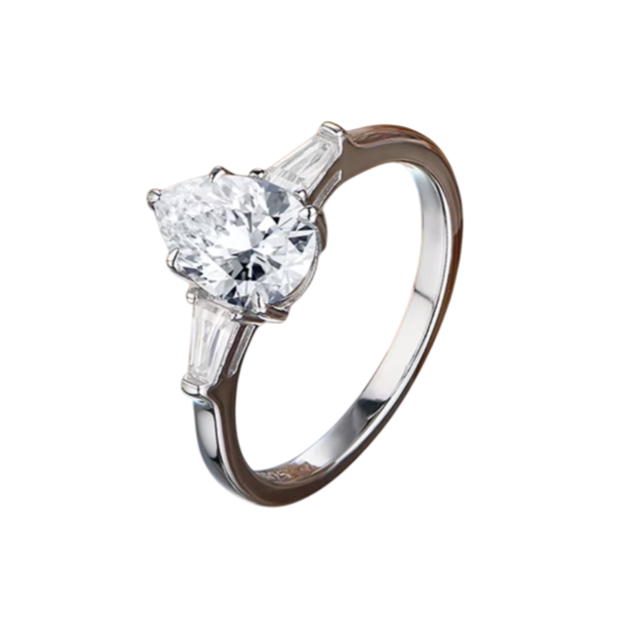 Anel Gota com Moissanite – Ouro Branco 18k