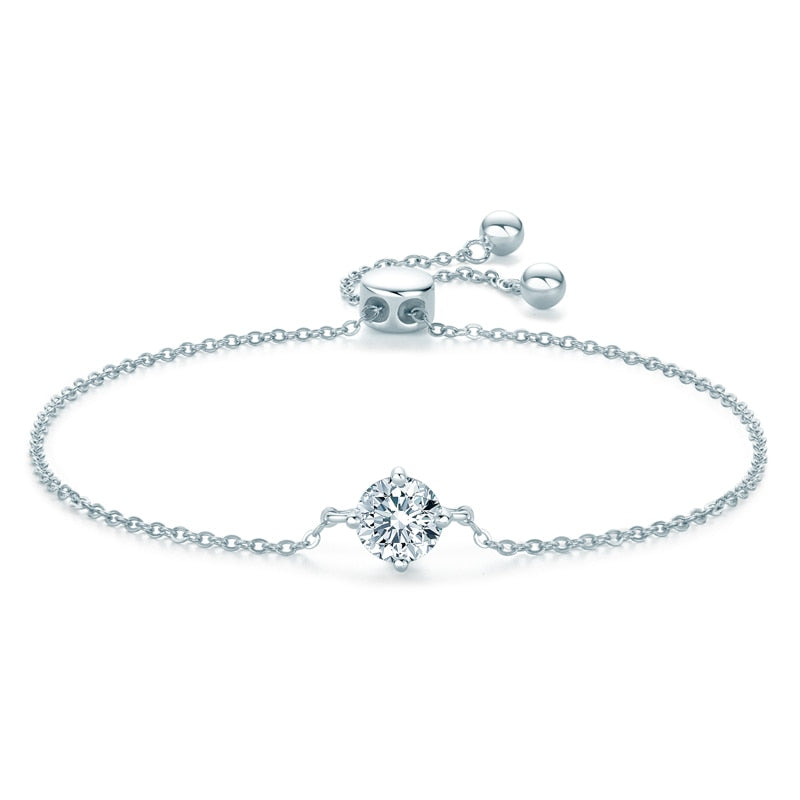 Pulseira Brilho Solitário com Moissanites – Ouro Branco 14k