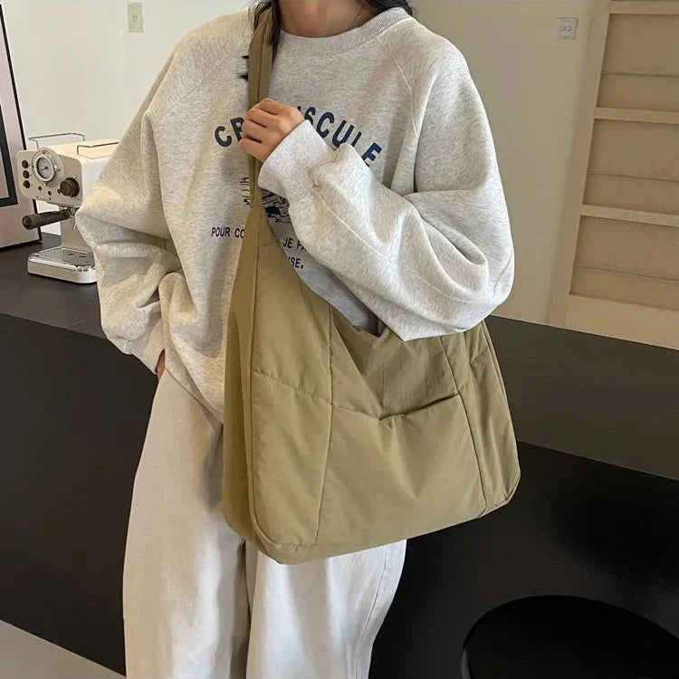 Moda feminina pano macio bolsa de ombro cor sólida estudante 2025 primavera y2k estilo casual grandes bolsas crossbody sacos para mulher