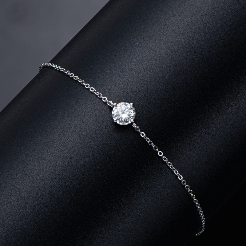 Pulseira Brilho Solitário com Moissanites – Ouro Branco 14k