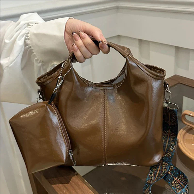 Retro bolsa feminina casual pu ombro crossbody saco com bolsa de moedas grande capacidade saco do mensageiro senhoras viajando tote