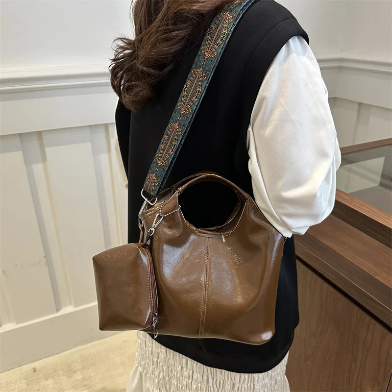 Retro bolsa feminina casual pu ombro crossbody saco com bolsa de moedas grande capacidade saco do mensageiro senhoras viajando tote