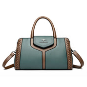 Bolsa de couro de bloco colorido feminina, bolsa de ombro versátil, multifuncional, bolsa de viajante de negócios, grande capacidade, moda