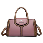 Bolsa de couro de bloco colorido feminina, bolsa de ombro versátil, multifuncional, bolsa de viajante de negócios, grande capacidade, moda