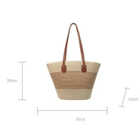 Bolsa de palha feminina, de praia, de férias, ao ar livre, grande capacidade, bolsa de ombro, viagem, verão, Ins Wind, novo, 2022