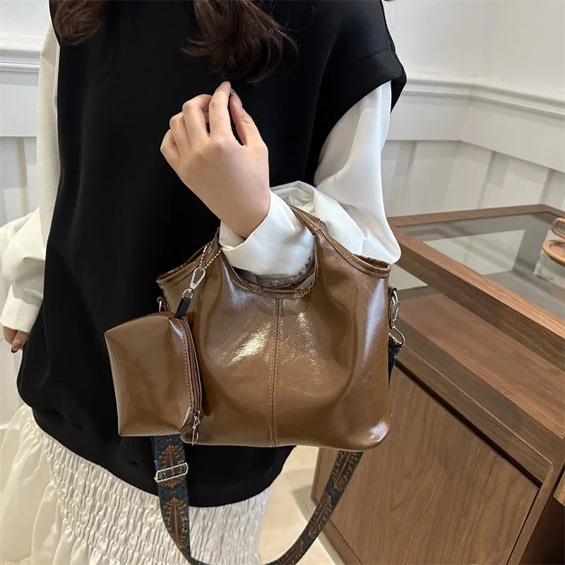 Retro bolsa feminina casual pu ombro crossbody saco com bolsa de moedas grande capacidade saco do mensageiro senhoras viajando tote