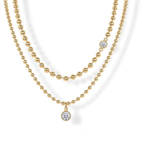 Colar Duplo com Bolinhas e Moissanite – Ouro 18k