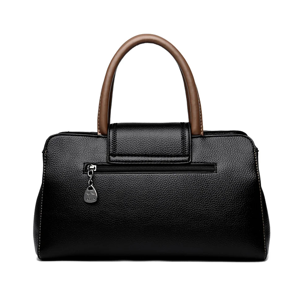 Bolsa de couro de bloco colorido feminina, bolsa de ombro versátil, multifuncional, bolsa de viajante de negócios, grande capacidade, moda
