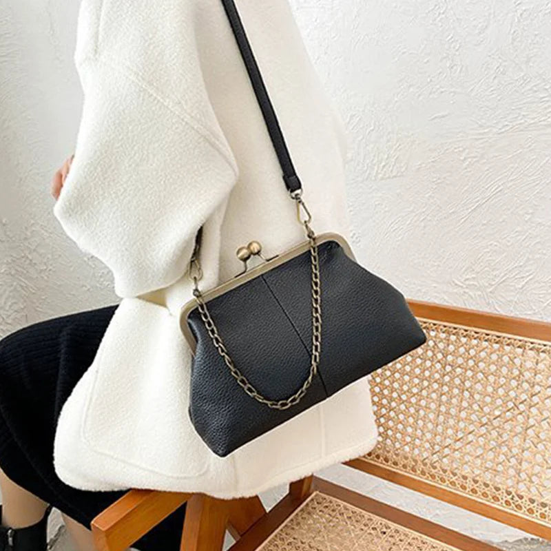 Bolsa de ombro pequena elegante de couro PU para mulheres, bolsa retrô, bolsas crossbody, couro macio, designer de luxo