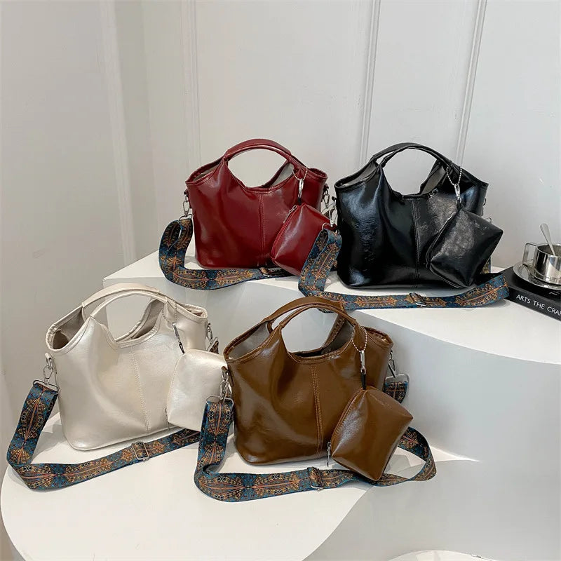 Retro bolsa feminina casual pu ombro crossbody saco com bolsa de moedas grande capacidade saco do mensageiro senhoras viajando tote