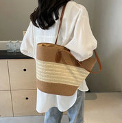 Bolsa de palha feminina, de praia, de férias, ao ar livre, grande capacidade, bolsa de ombro, viagem, verão, Ins Wind, novo, 2022