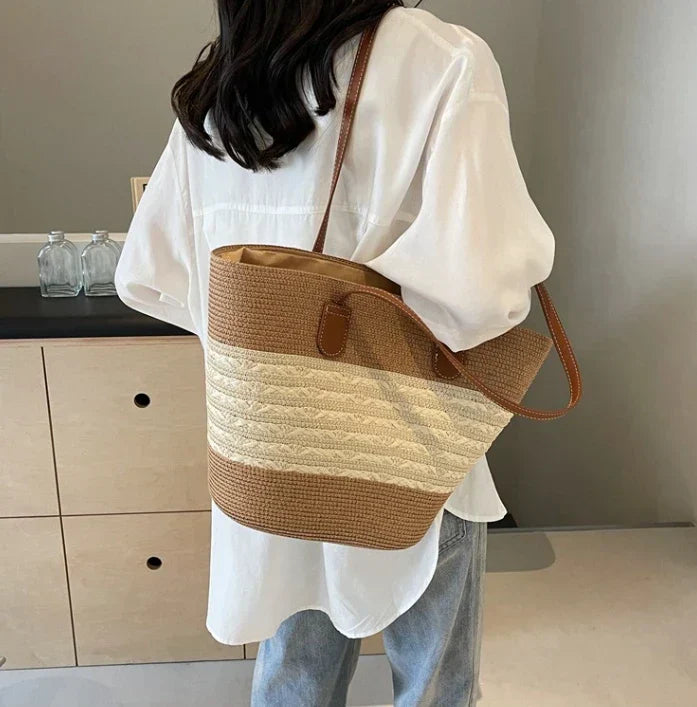 Bolsa de palha feminina, de praia, de férias, ao ar livre, grande capacidade, bolsa de ombro, viagem, verão, Ins Wind, novo, 2022