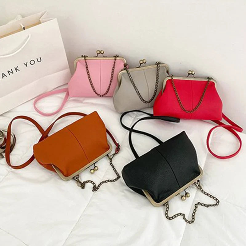 Bolsa de ombro pequena elegante de couro PU para mulheres, bolsa retrô, bolsas crossbody, couro macio, designer de luxo
