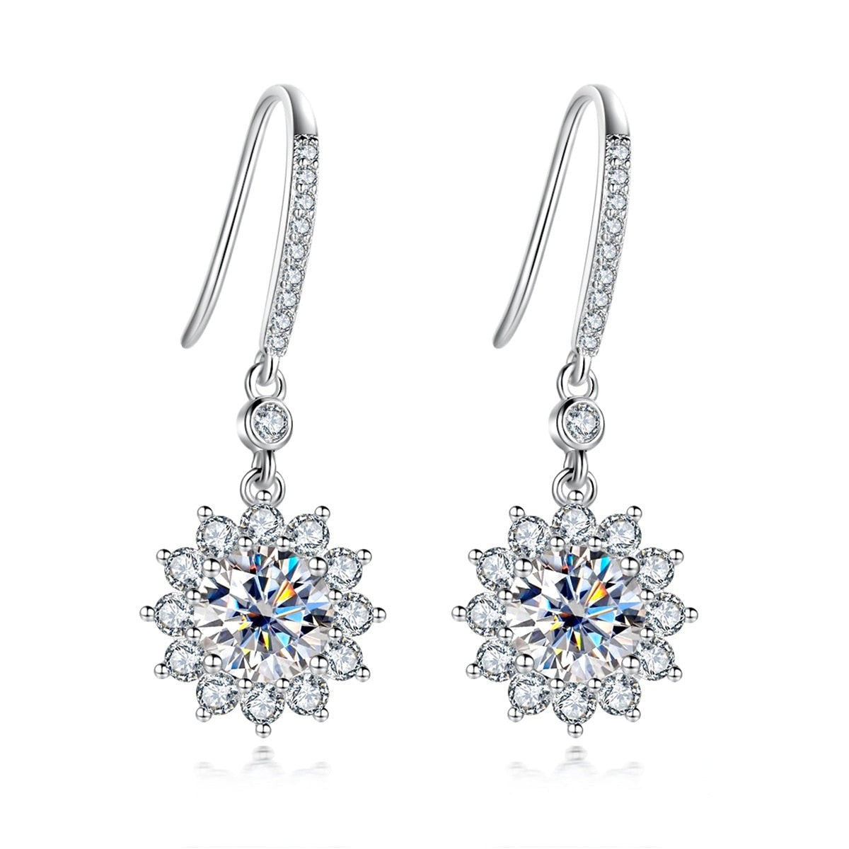Brinco Gota Girassol com Moissanite – Prata 925