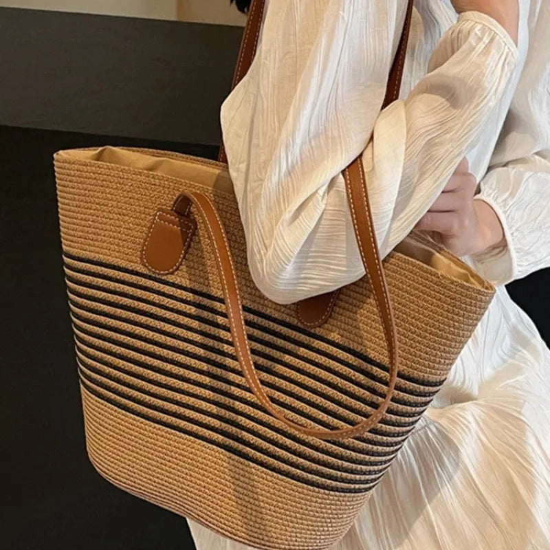 Bolsa de palha feminina, de praia, de férias, ao ar livre, grande capacidade, bolsa de ombro, viagem, verão, Ins Wind, novo, 2022