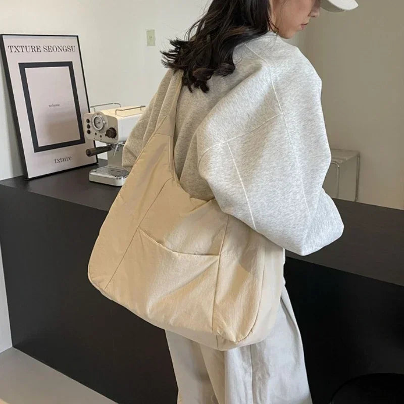Moda feminina pano macio bolsa de ombro cor sólida estudante 2025 primavera y2k estilo casual grandes bolsas crossbody sacos para mulher