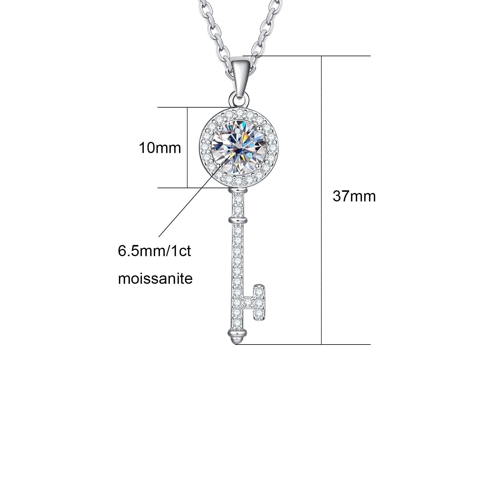 Colar Chave com Moissanite – Ouro Branco 18k