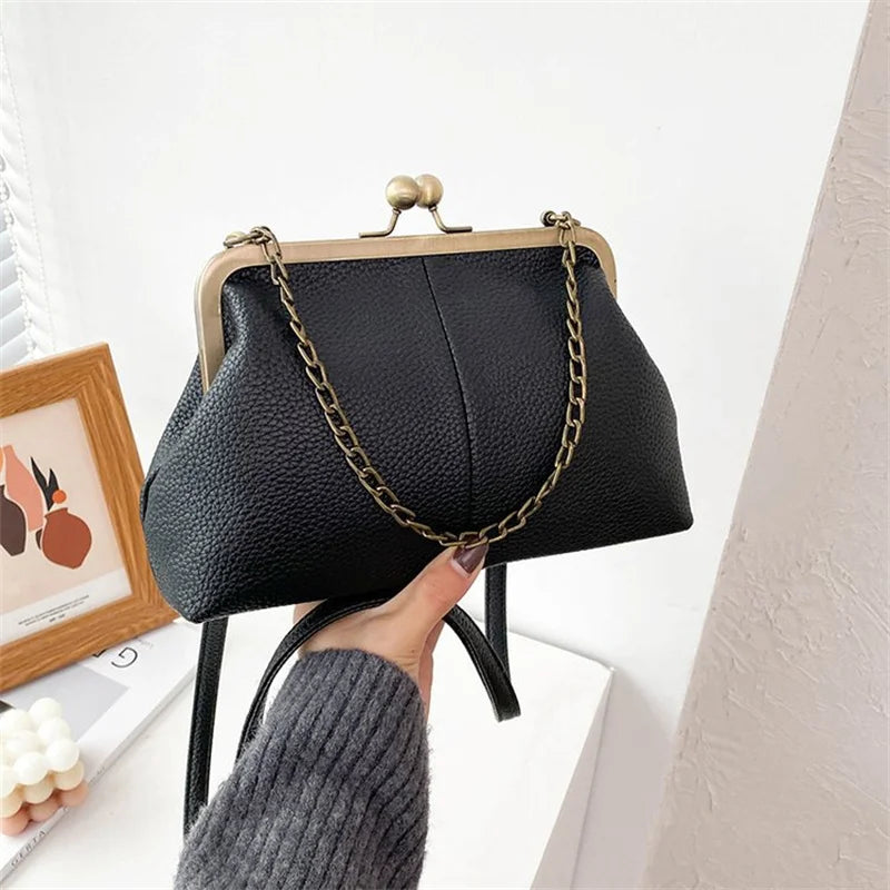 Bolsa de ombro pequena elegante de couro PU para mulheres, bolsa retrô, bolsas crossbody, couro macio, designer de luxo