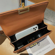 Fivela de bloqueio bordado fio PU cor sólida pequena bolsa quadrada bolsa de ombro com corrente feminina