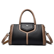 Bolsa de couro de bloco colorido feminina, bolsa de ombro versátil, multifuncional, bolsa de viajante de negócios, grande capacidade, moda