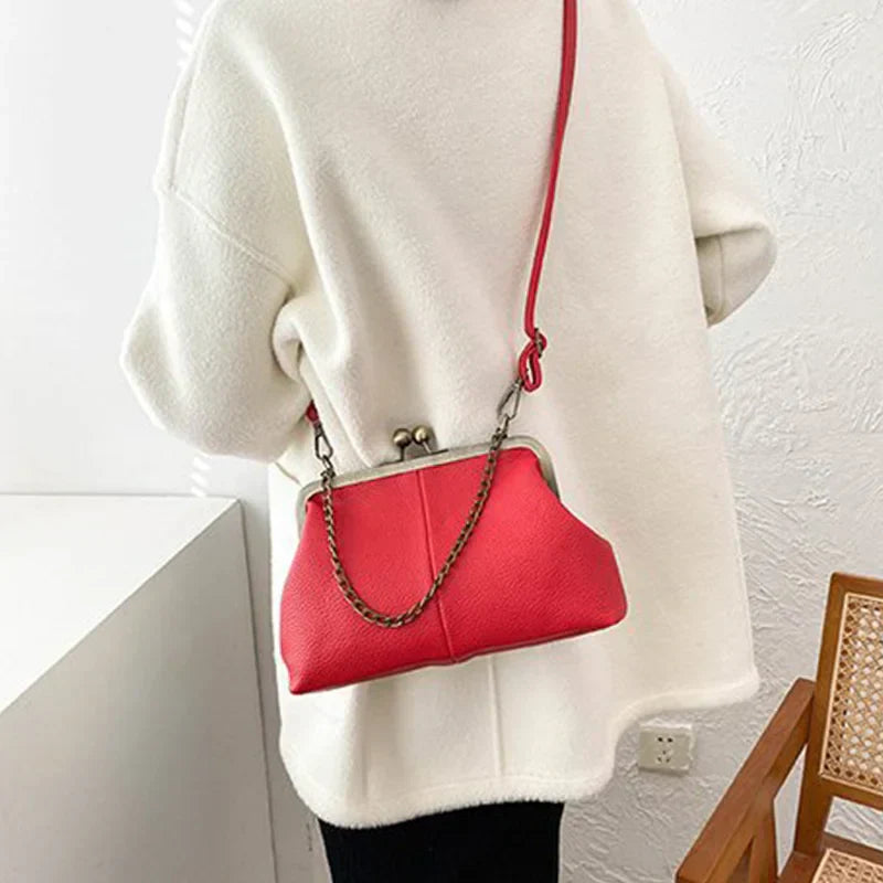 Bolsa de ombro pequena elegante de couro PU para mulheres, bolsa retrô, bolsas crossbody, couro macio, designer de luxo