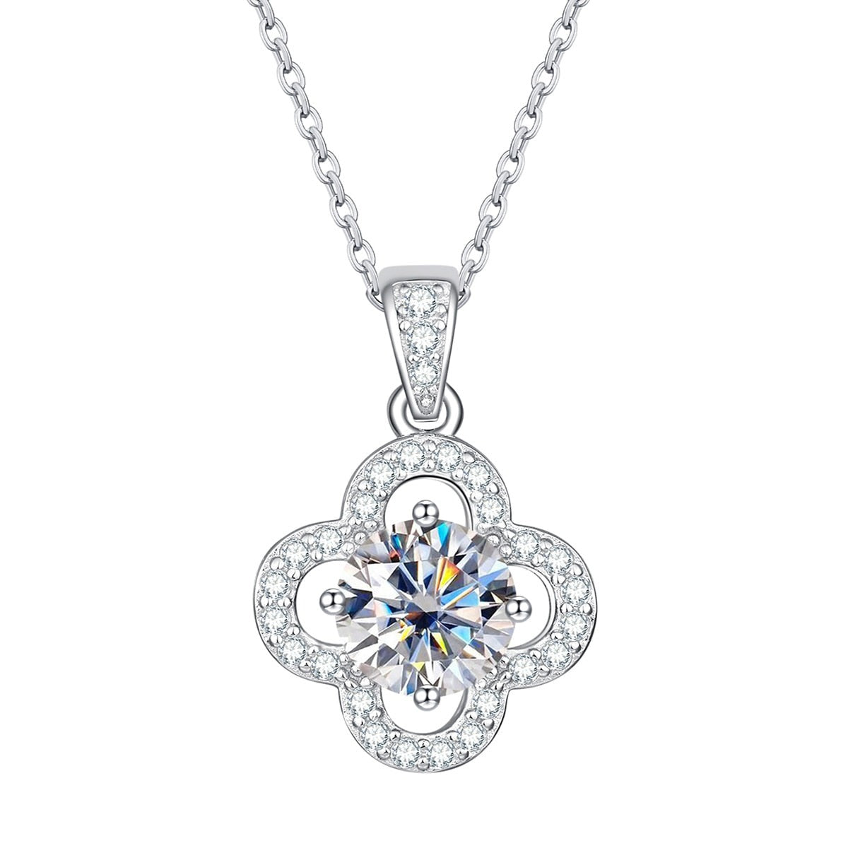 Colar Flower com Moissanite – Ouro Branco 18k