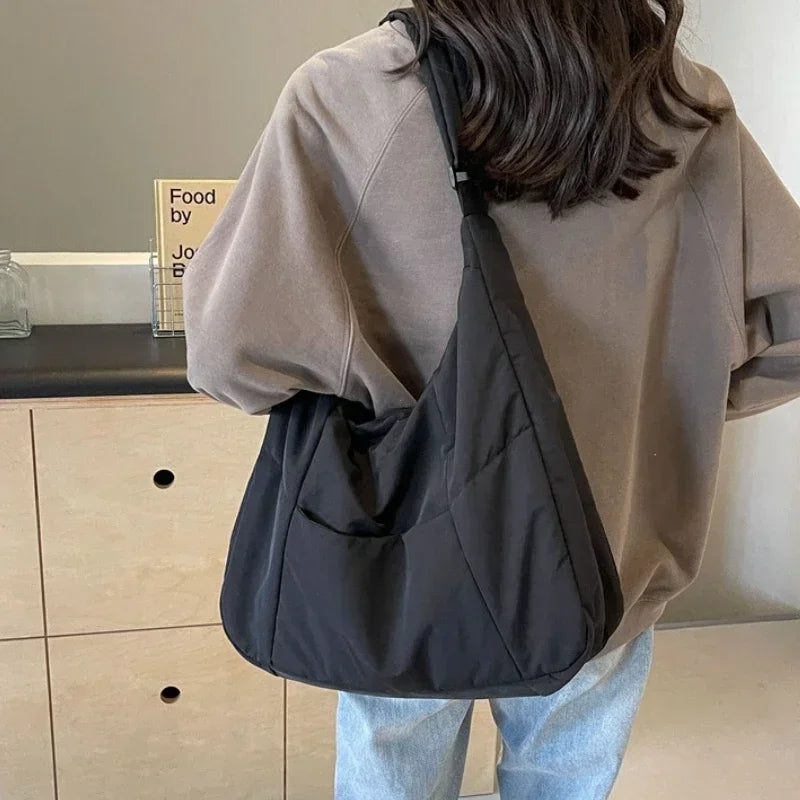 Moda feminina pano macio bolsa de ombro cor sólida estudante 2025 primavera y2k estilo casual grandes bolsas crossbody sacos para mulher